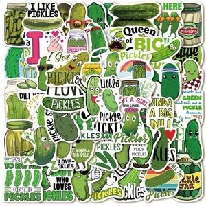 50 Green Pickle Stickers Funny & Fun